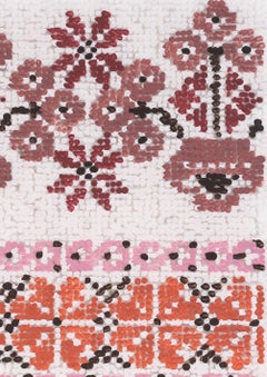 After Folk Cross Stitch Pattern (Pinks), Textile Painting, 10 x 6 In