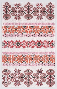 D'après Folk Cross Stitch Pattern roses, peinture de broderie, rouge, orange, rose