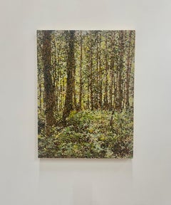 Foresta punteggiata, Paesaggio forestale puntinista, Foglie verdi, Alberi marroni, Woods