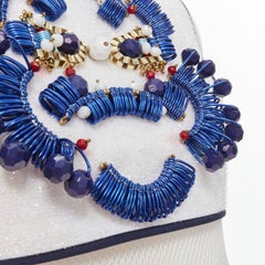 KIRSTY WARD white metallic tinsel blue wire bead embellished dress UK10 M