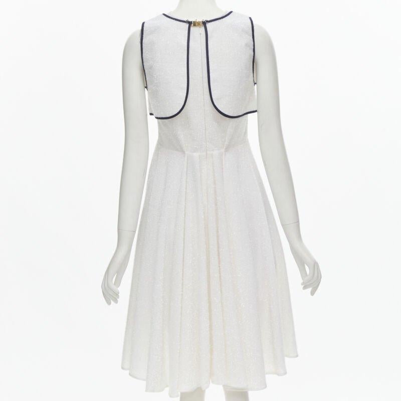 Women's KIRSTY WARD white metallic tinsel blue wire bead embellished dress UK10 M For Sale