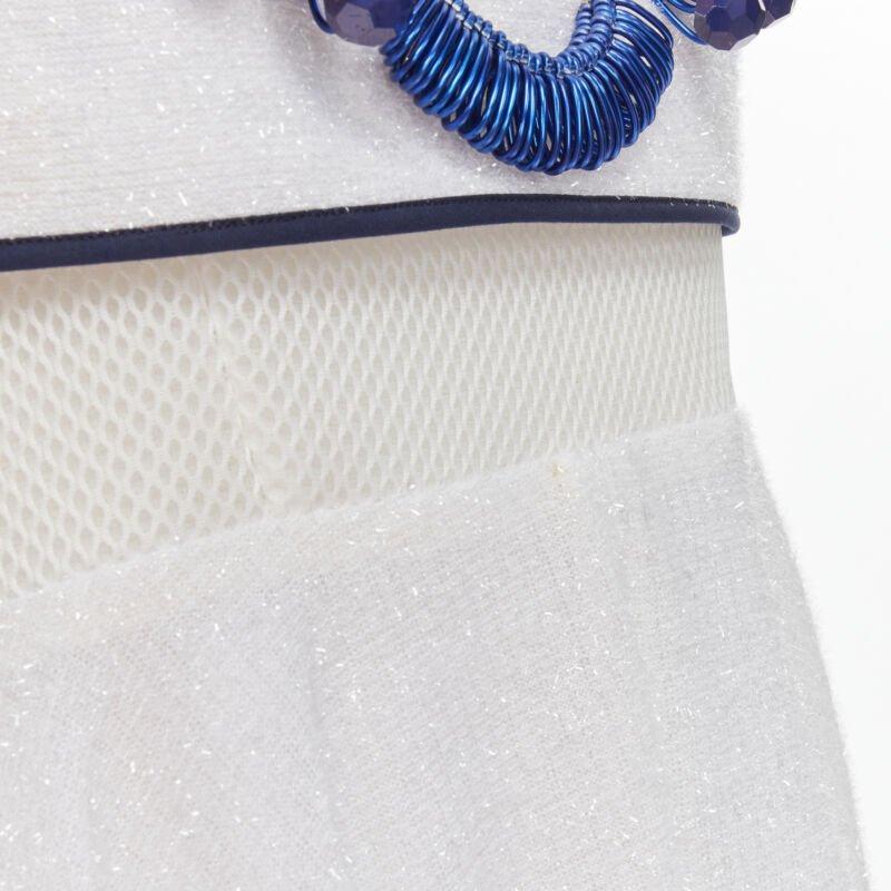 KIRSTY WARD white metallic tinsel blue wire bead embellished dress UK10 M For Sale 3