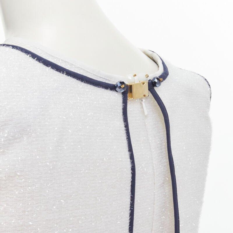 KIRSTY WARD white metallic tinsel blue wire bead embellished dress UK10 M For Sale 4