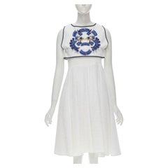 KIRSTY WARD white metallic tinsel blue wire bead embellished dress UK10 M