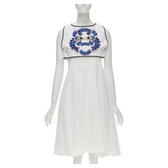 KIRSTY WARD white metallic tinsel blue wire bead embellished dress UK10 M