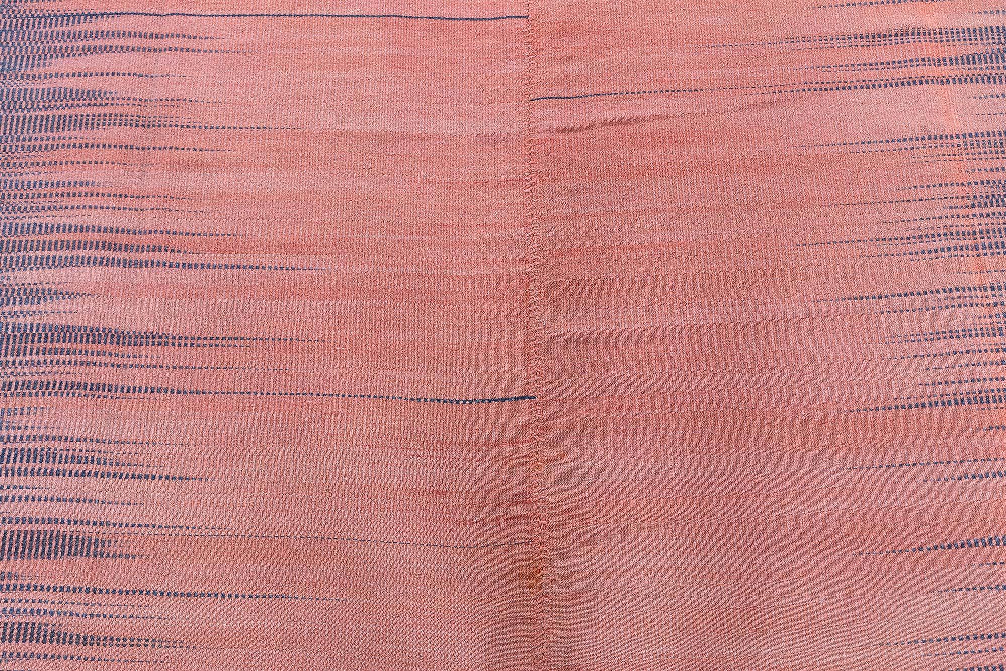 Wool Kisara, Black & Dusty Pink Turkish Modern Kilim Rug by Doris Leslie Blau For Sale