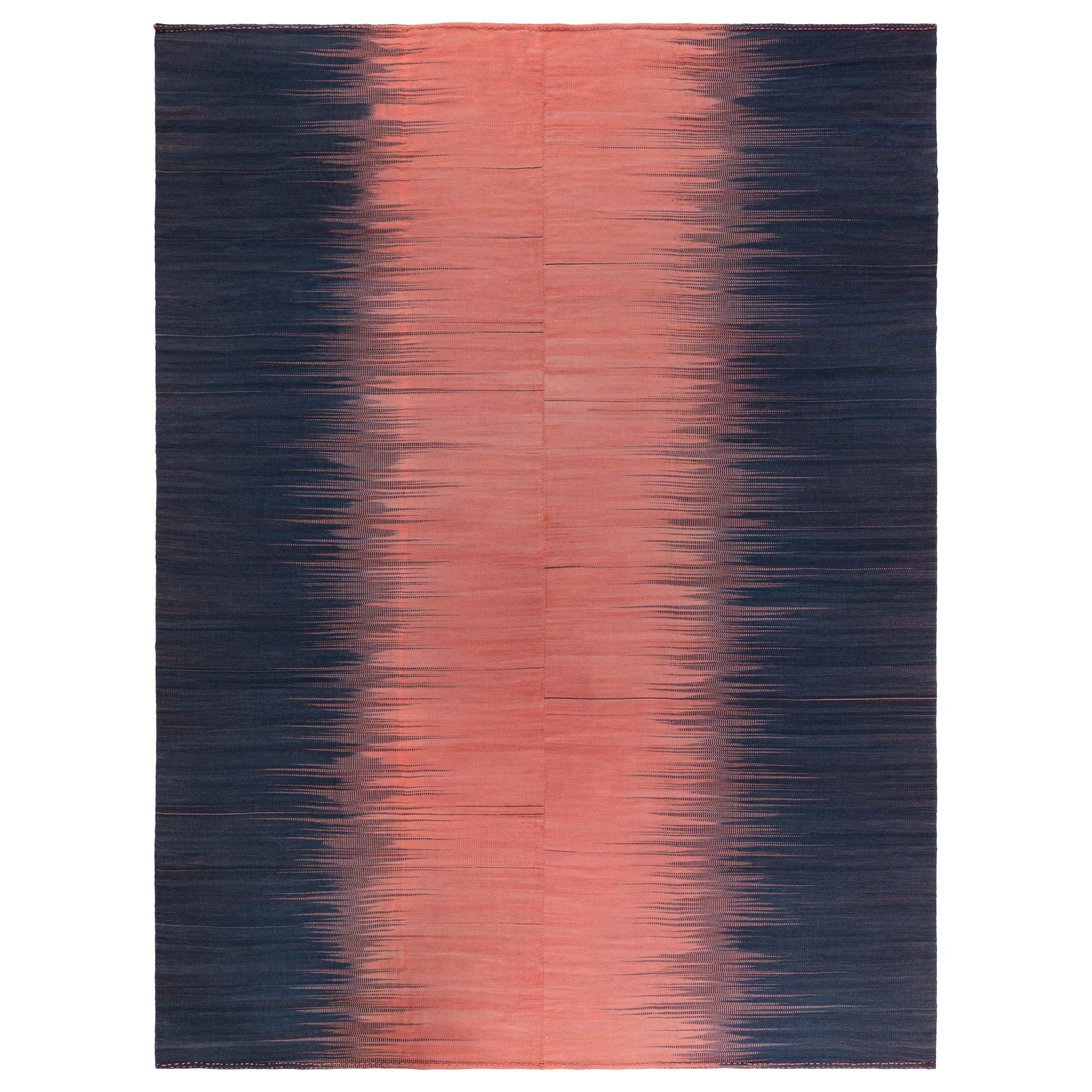 Kisara, Black & Dusty Pink Turkish Modern Kilim Rug by Doris Leslie Blau For Sale