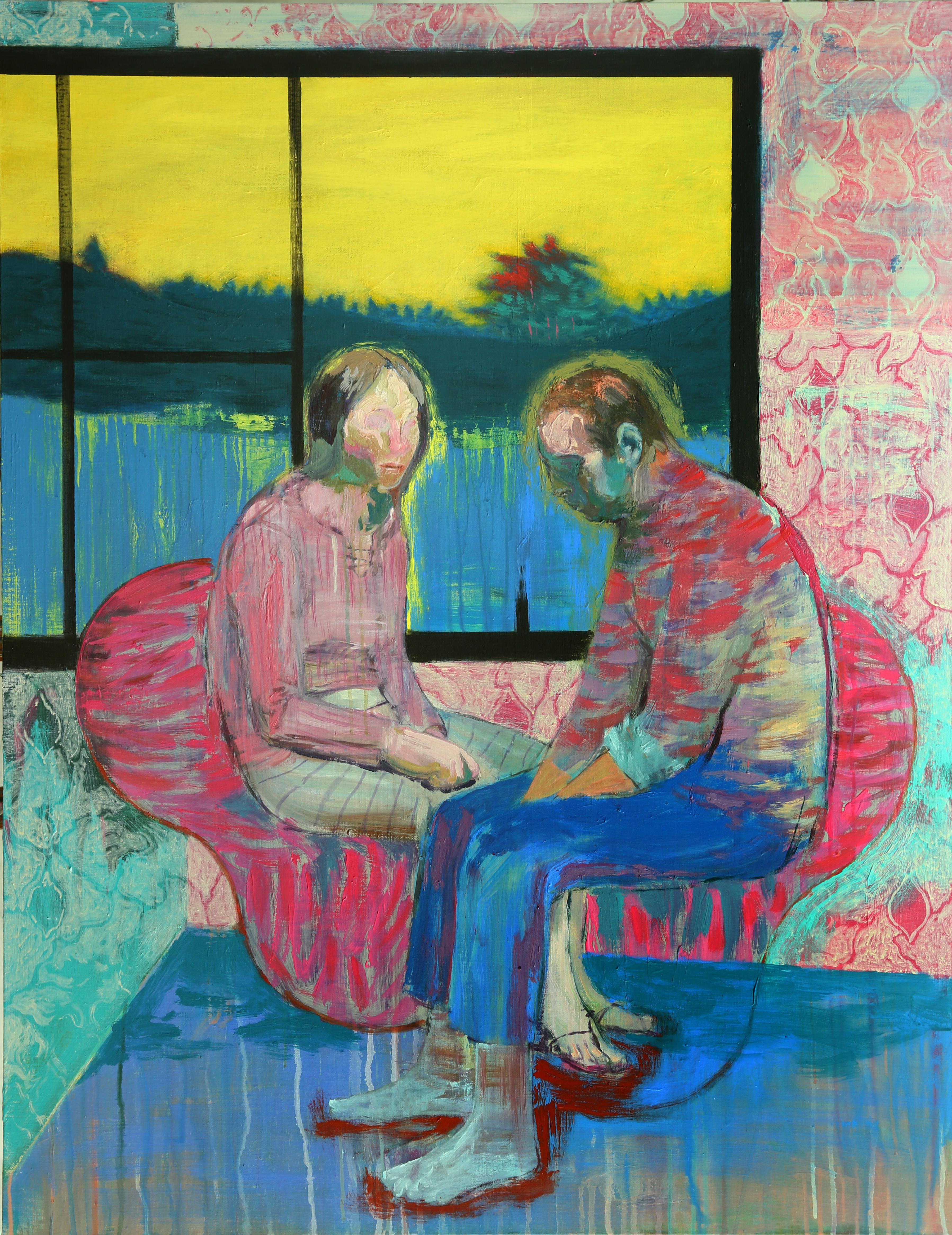 Reminiscent_210-3 [Acrylic, Chair, Window, Couple] - Mixed Media Art by Kiseok Kim
