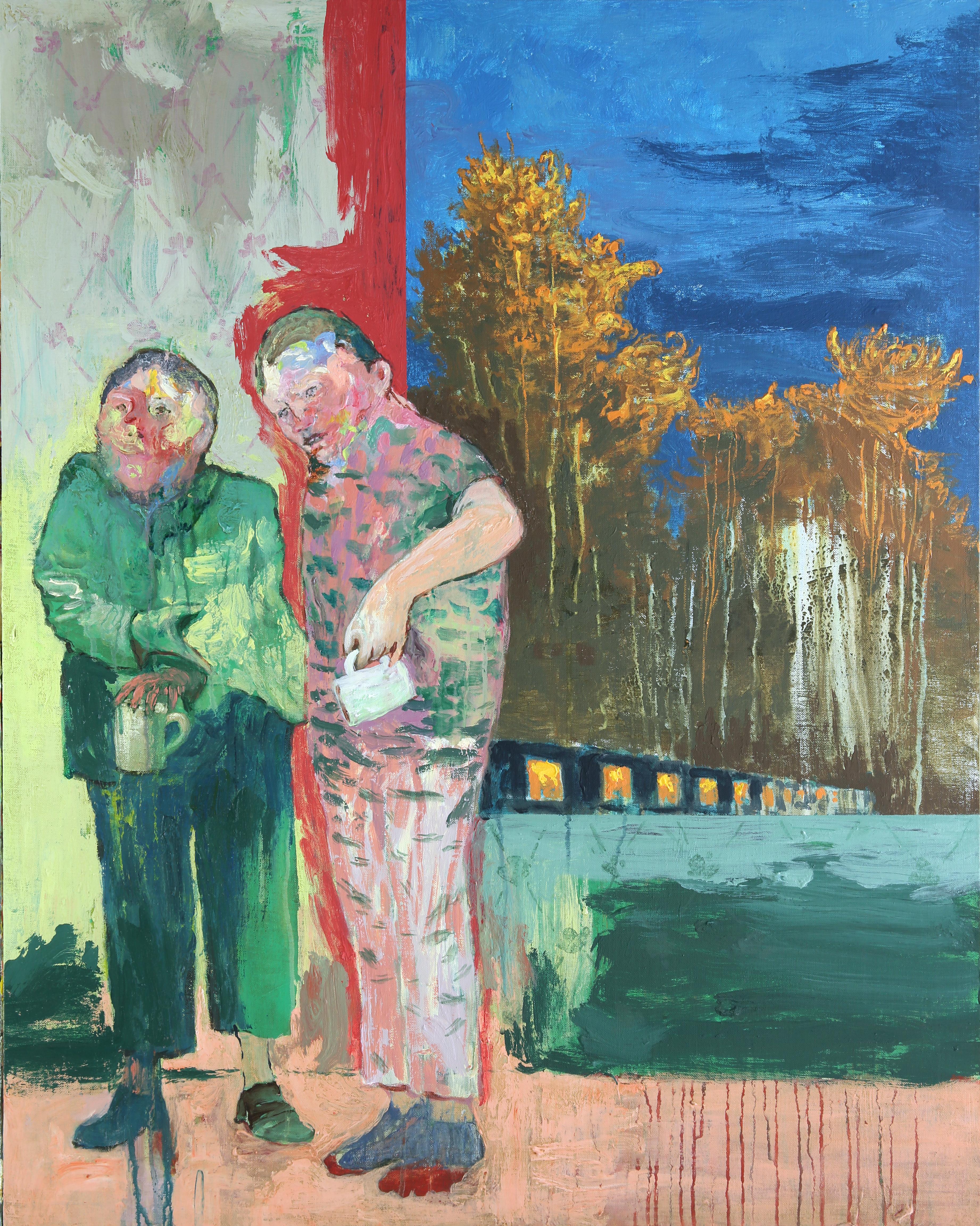 Reminiscent_224 [Oil, Tree, Men, Blue, Green, Pink] - Mixed Media Art by Kiseok Kim