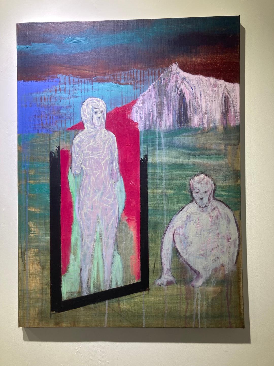 Reminiscent_225 [Acryl, Frau, Mann, Grün, Rot] (Zeitgenössisch), Mixed Media Art, von Kiseok Kim