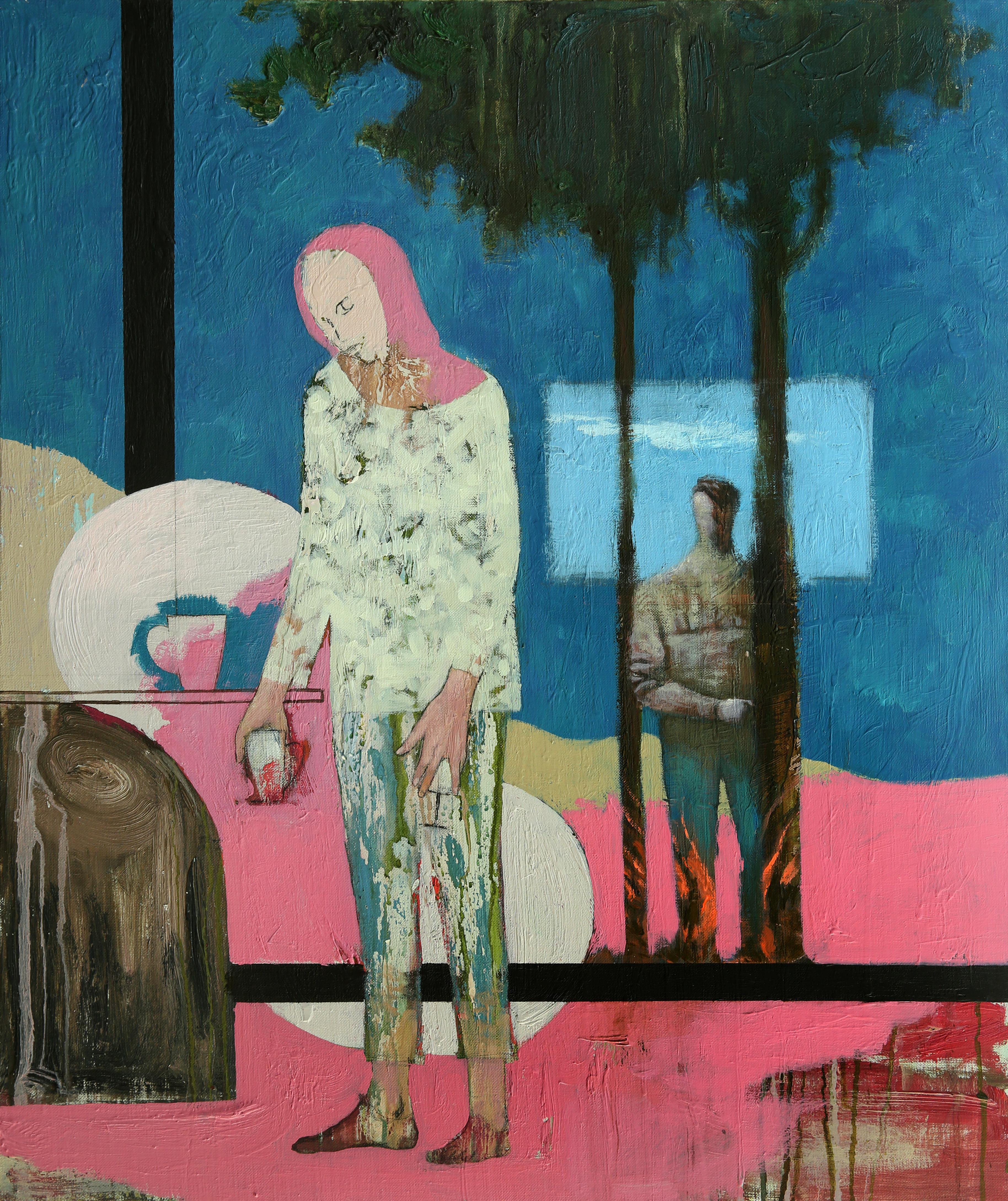 Reminiscent_289 [Acrylic, Woman, Tree, Pink, Blue] - Mixed Media Art by Kiseok Kim