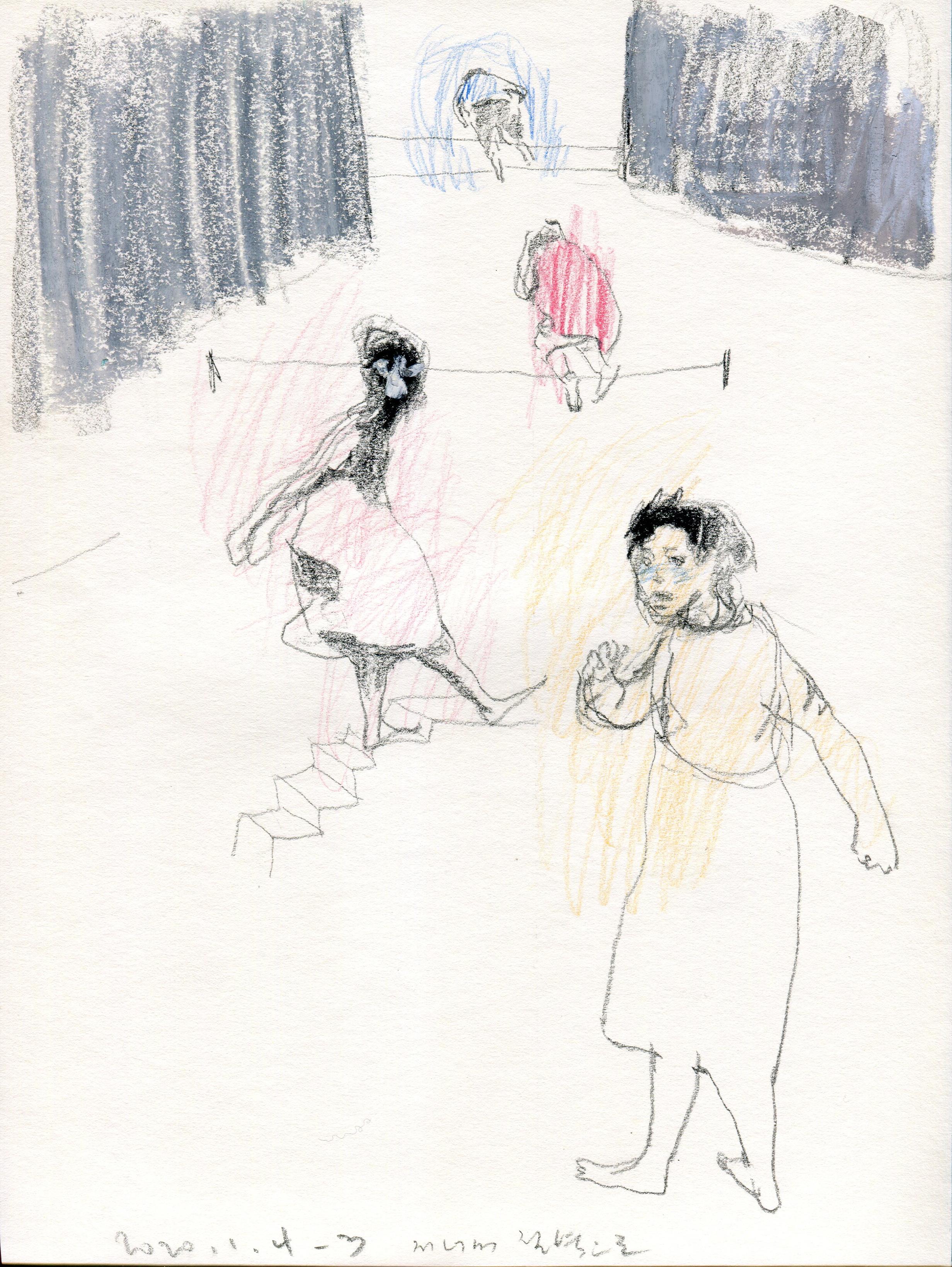 Reminiscent_31 [Pencil, Oil pastel, People, Stairs]