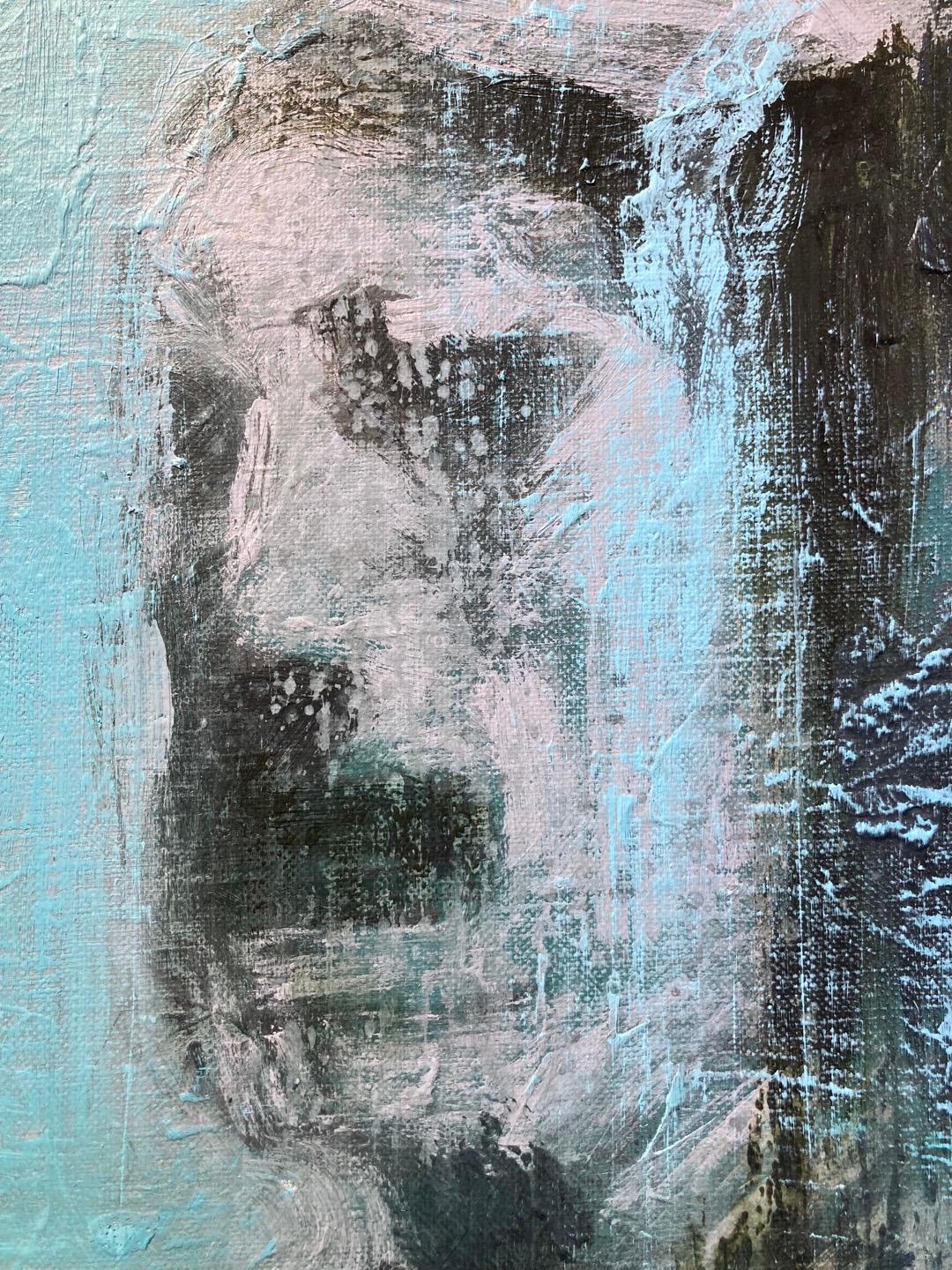 Reminiscent_34 [Acrylic, Portrait, Grey, Blue] For Sale 1