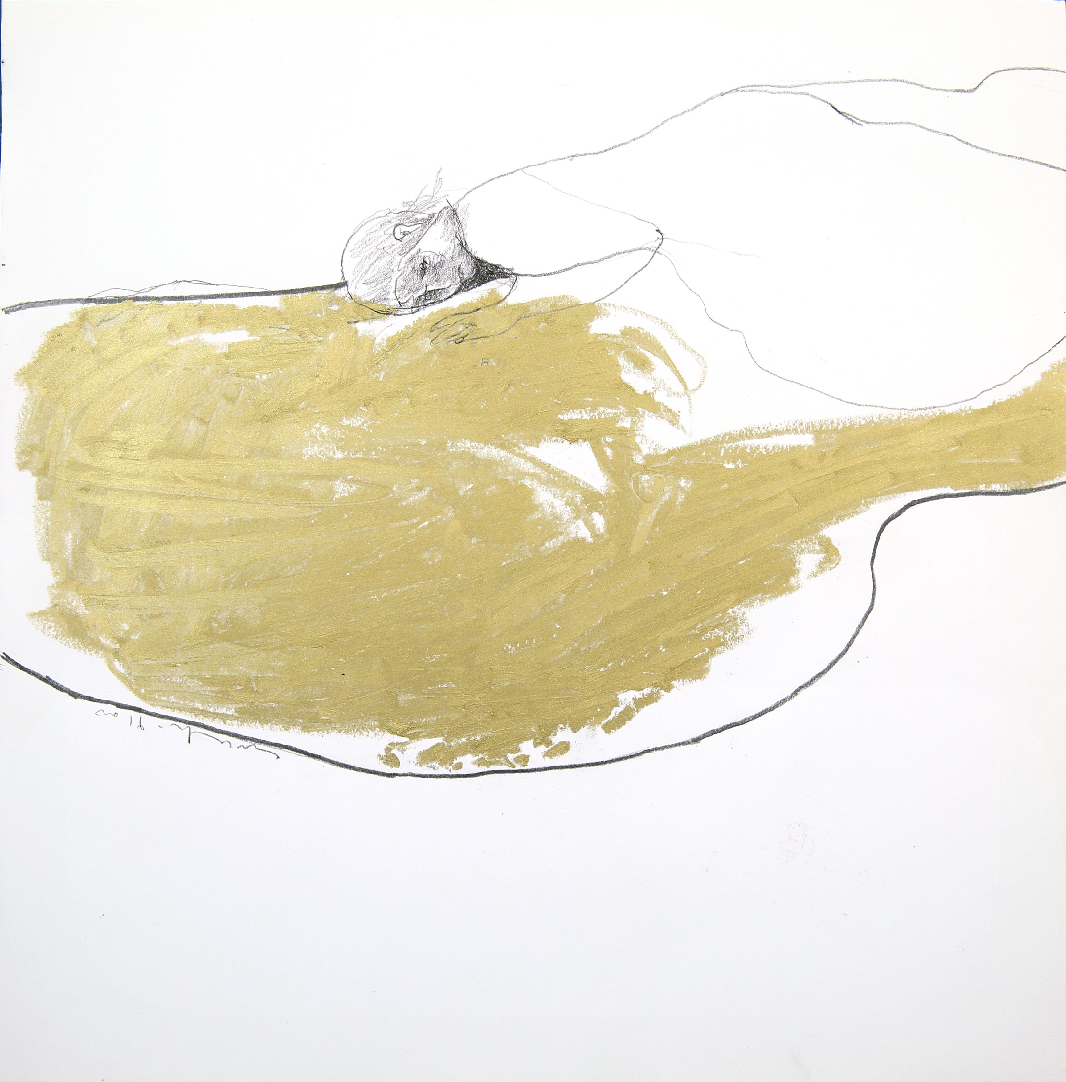 Reminiscent_71 [Bleistift, Ölpastell, Mann, Gold] – Mixed Media Art von Kiseok Kim