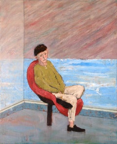 Man sitting [Male, Acrylic, Ink on canvas, Alone, Melancholic, Subtle mood]