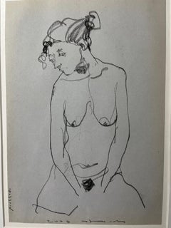 Rappelant le dessin, technique mixte sur papier, portrait, alone, Female, White]