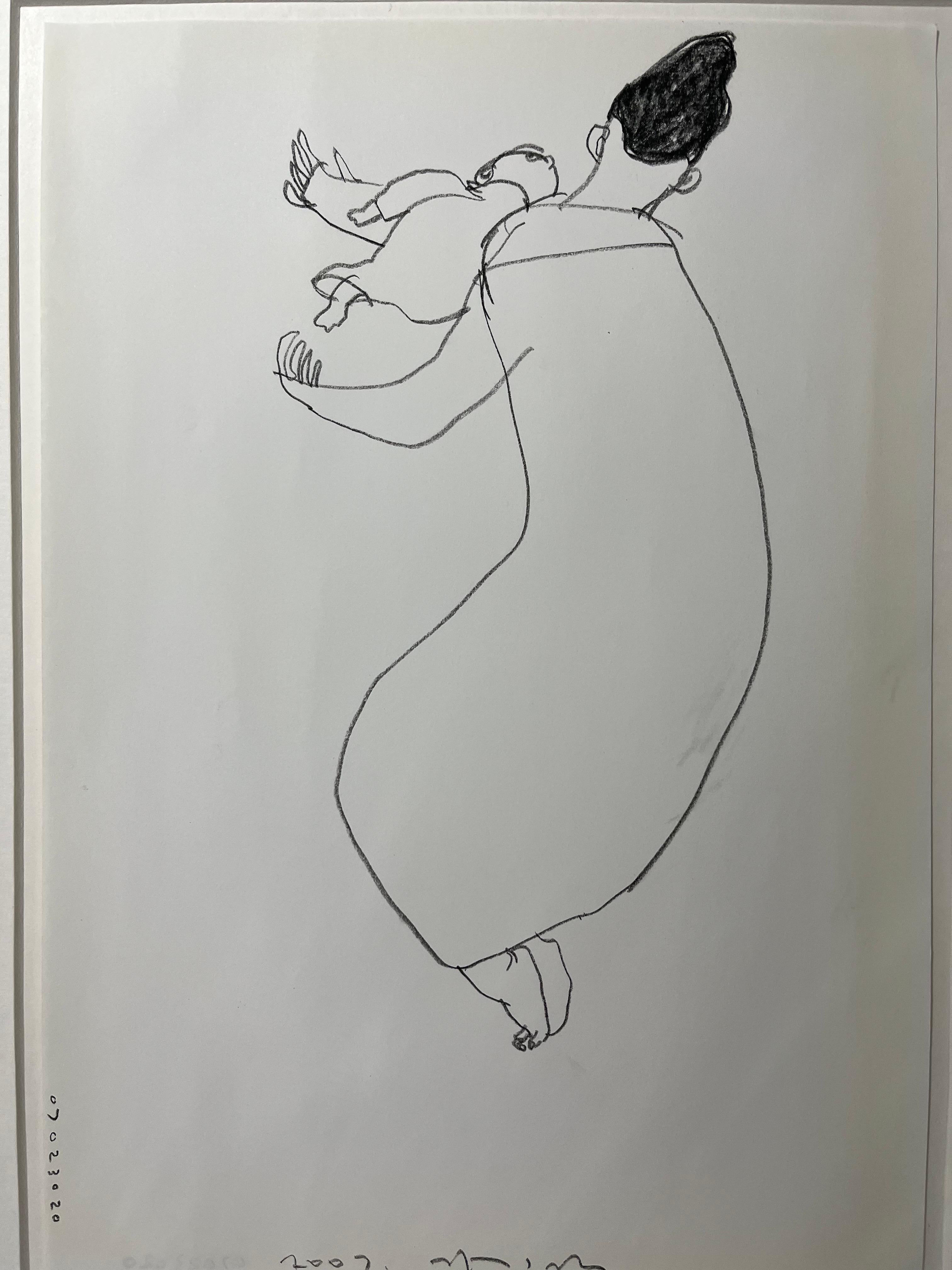 Portrait Painting Kiseok Kim - Rappelant [dessin, technique mixte sur papier, portrait, bébé, hug, femme]