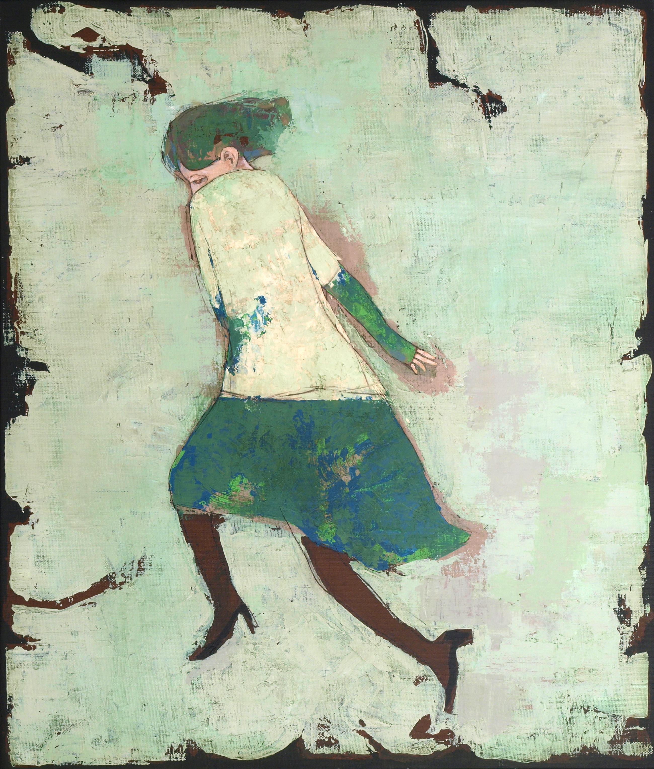 Woman running [Female, Acrylic, Ink on canvas, Alone, Run posture, Subtle mood] - Mixed Media Art by Kiseok Kim