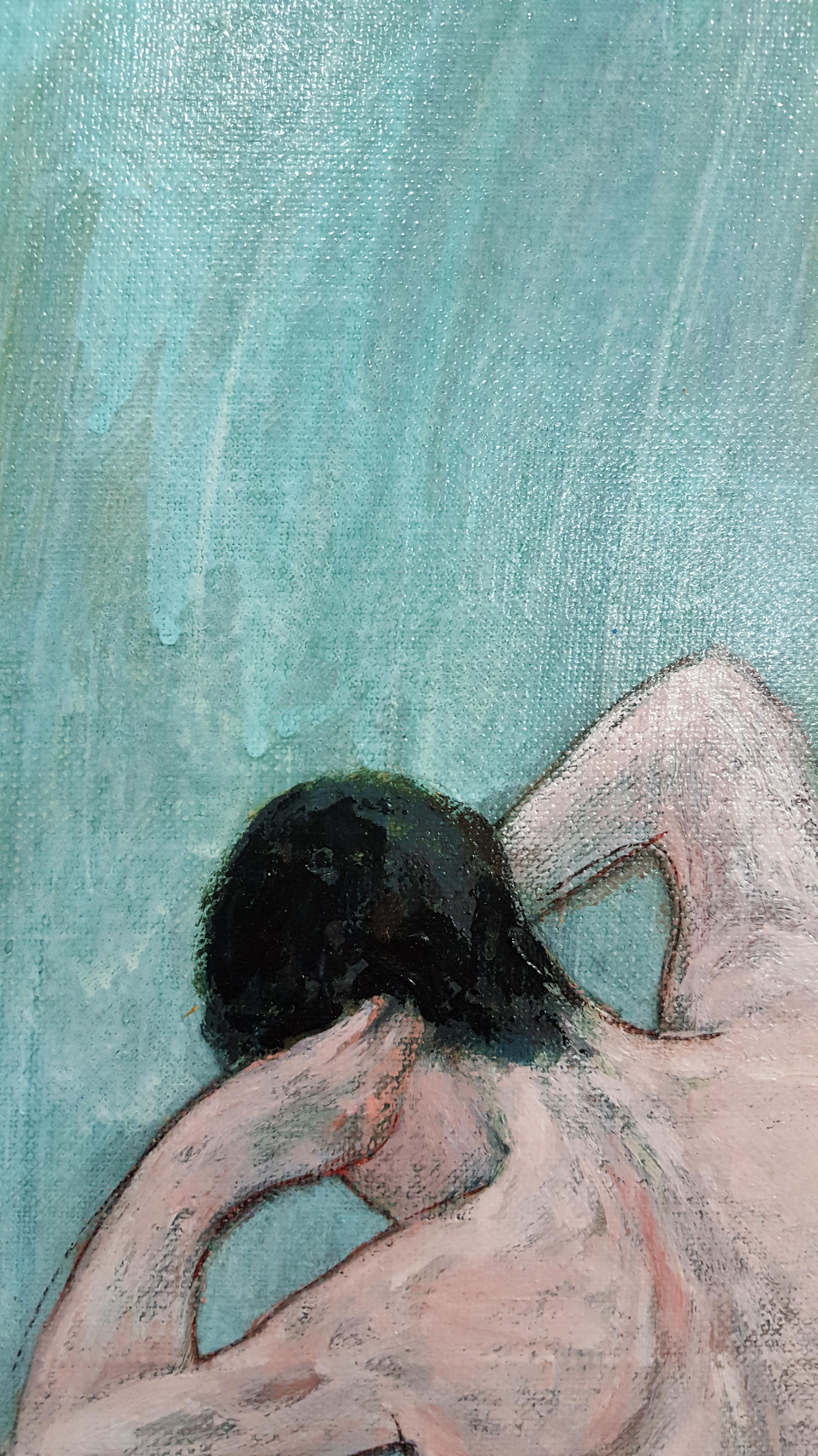 Frauen sitzend [Frau:: Acryl:: Tusche auf Leinwand:: allein:: Melancholic:: subtile Stimmung] (Zeitgenössisch), Mixed Media Art, von Kiseok Kim