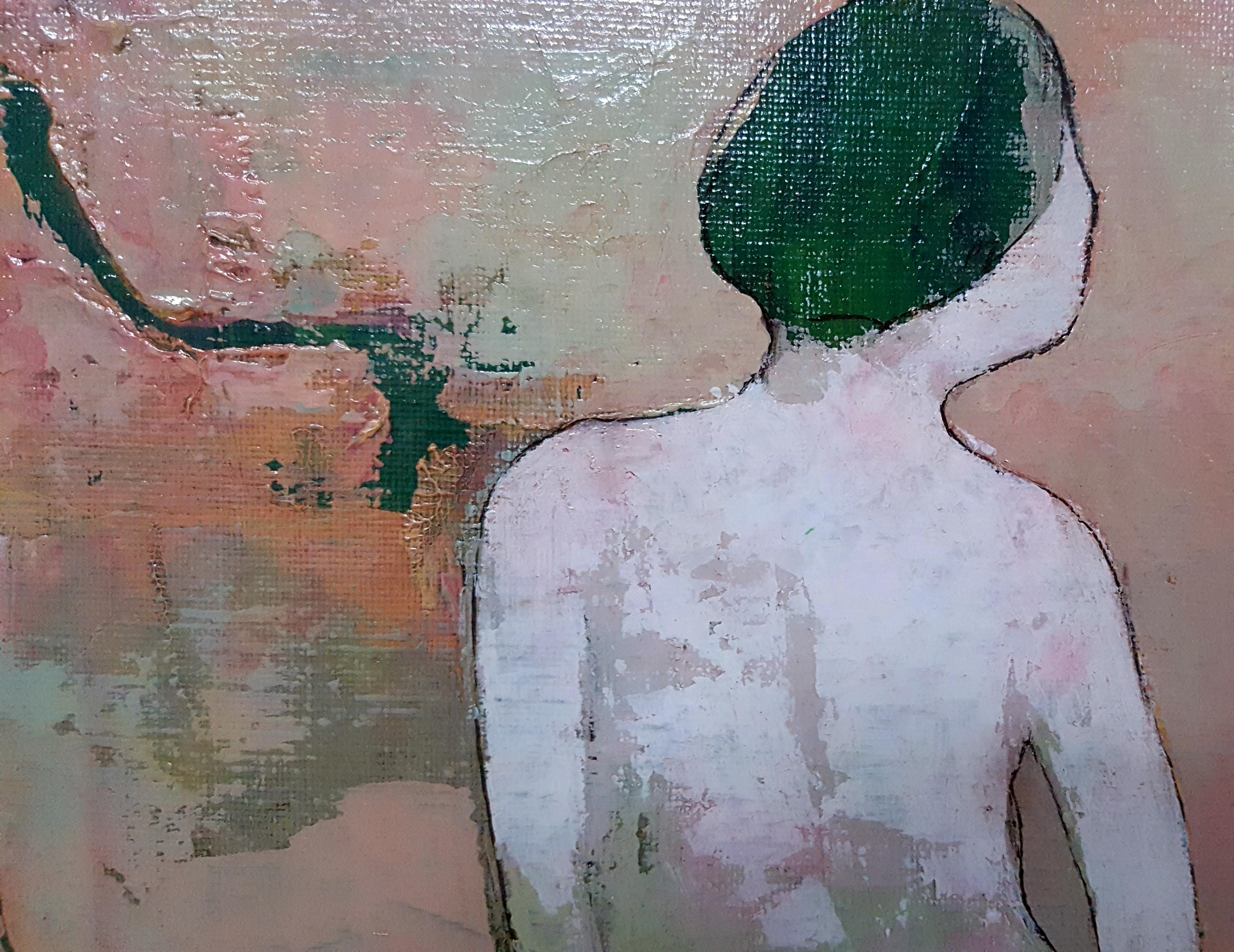 Woman standing [Female, Acrylic, Ink on canvas, Alone, Stand alone, Subtle mood] - Painting by Kiseok Kim