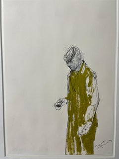 Rappelant [ dessin, technique mixte sur papier, portrait, jaune, homme, blanc]
