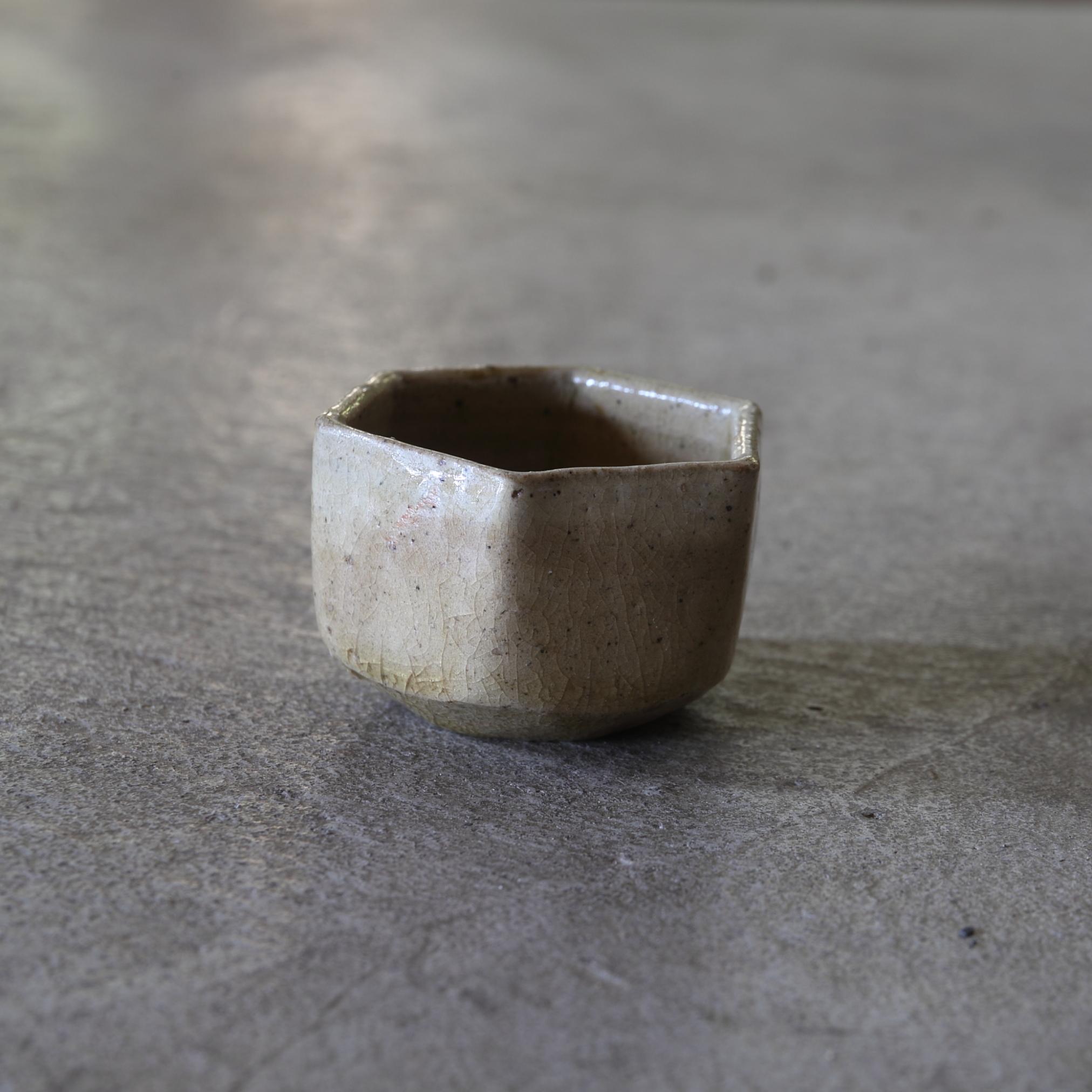 Ceramic Kiseto Hexagonal Sake Cup /Japanese Antique / Momoyama-Edo Period / 1573-1867CE
