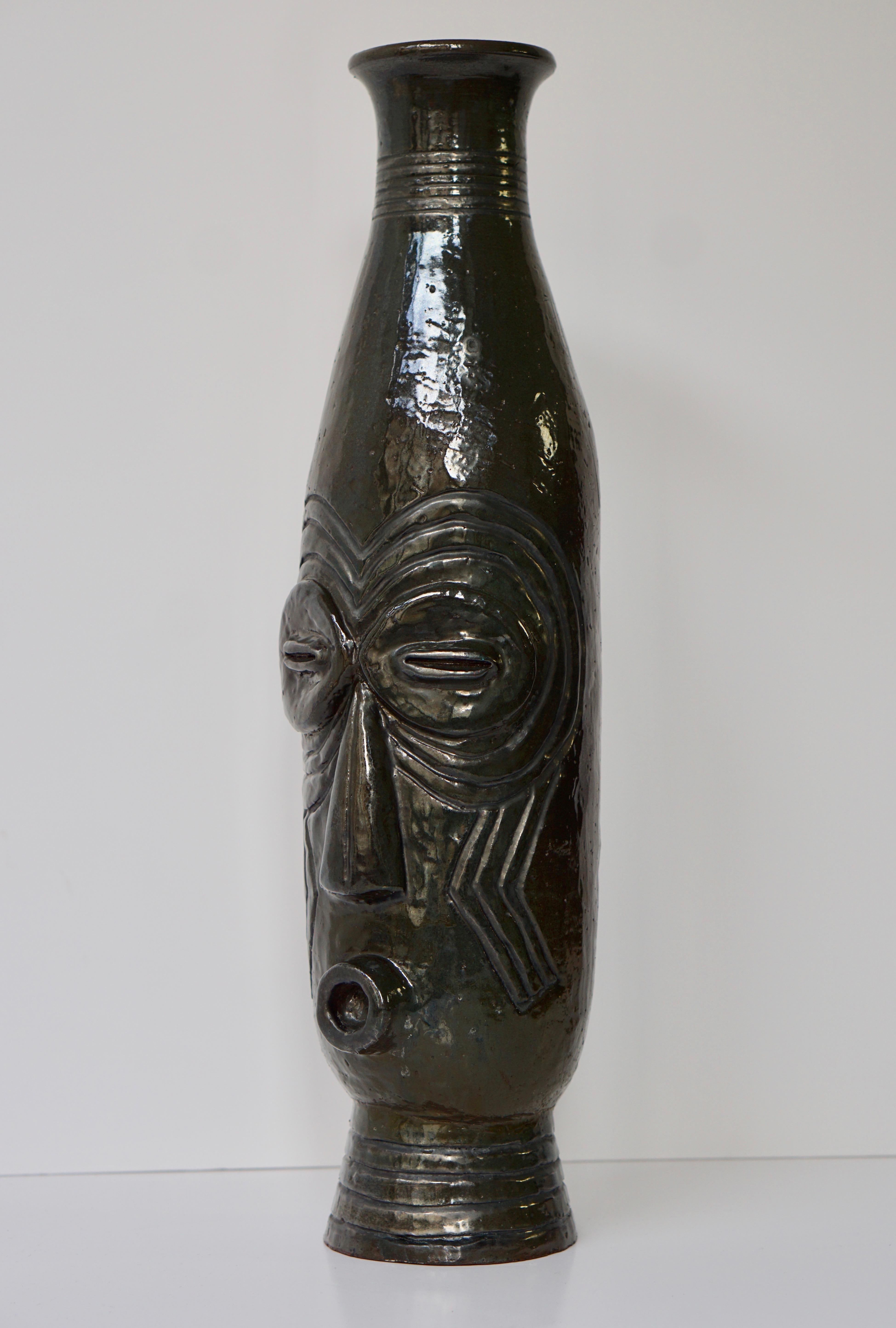 Kishi Ceramic Vase with a Face For Sale 1