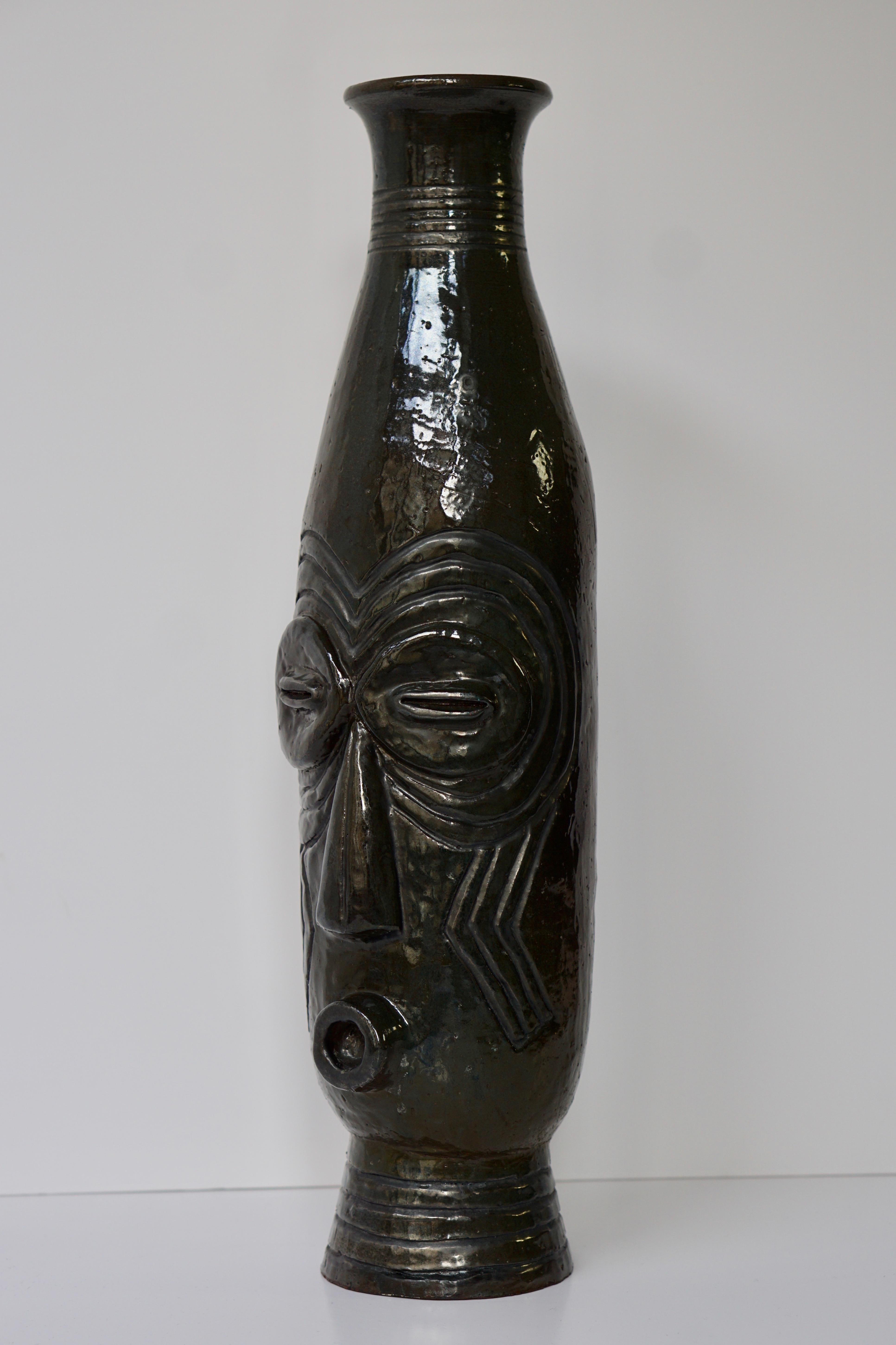 20th Century Kishi Ceramic Vase with a Face For Sale