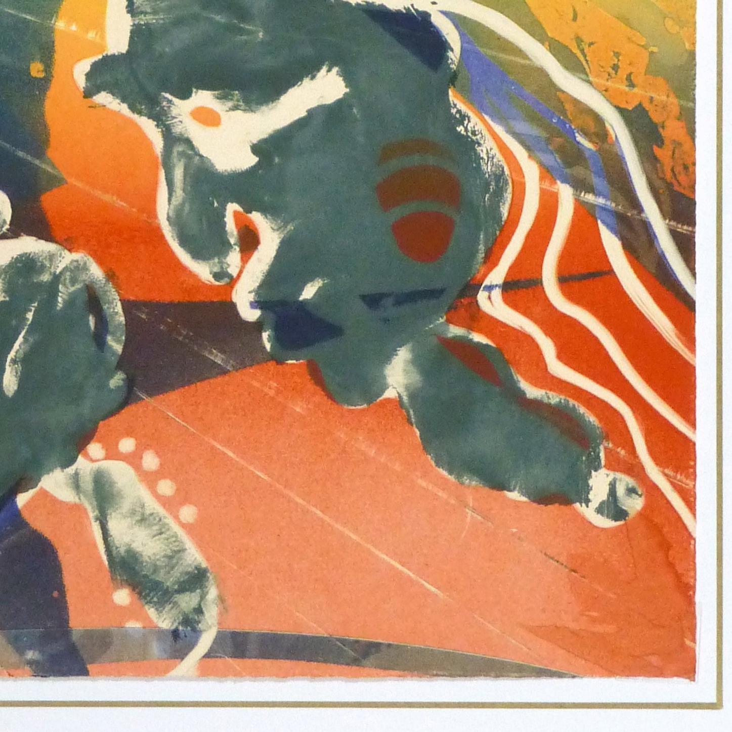 American Abstract Modern Monotype - Figures at Sunrise For Sale 1