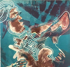 Abstrakte figurative Studie in Teal und Ocker