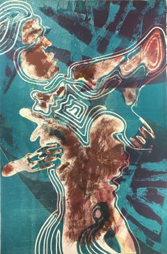 Abstract Figurative Study in Teal and Ochre