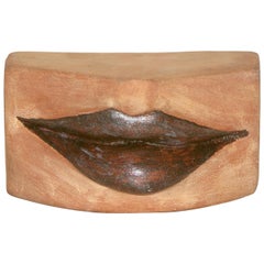 Kiss, Italian Copper Brown Lips Terracotta Sculpture by Ginestroni