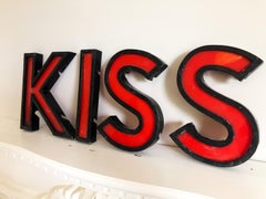 KISS Large Vintage Cinema Letters, Midcentury, Red/Black, Shop Sign, Reclaimed