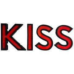 KISS Large Vintage Cinema Letters, Midcentury, Red/Black, Shop Sign, Reclaimed