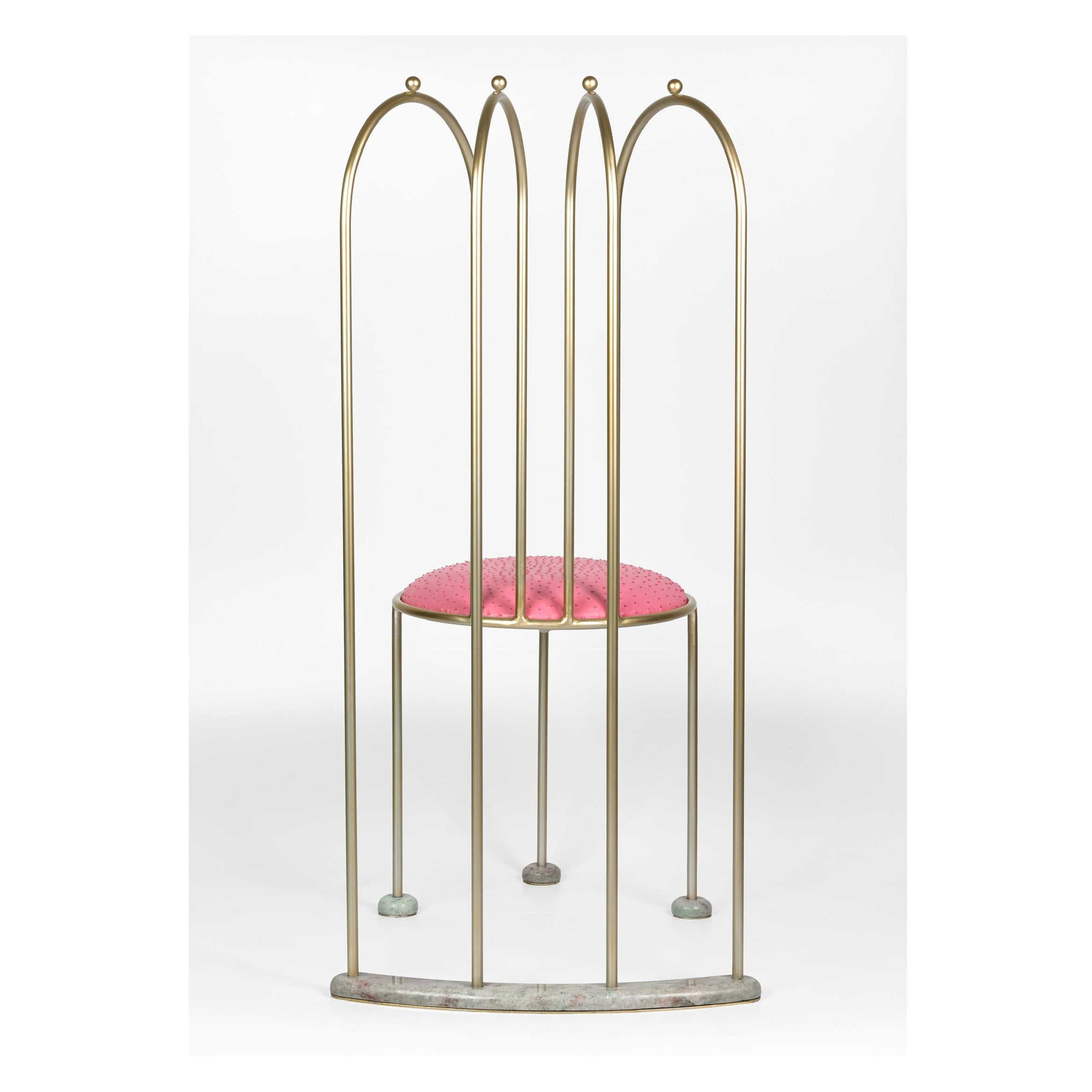 Minimalist Kiss the Architect ‘Dine on Me' 2016 Chair Modern Art Brass Leather Side Pink