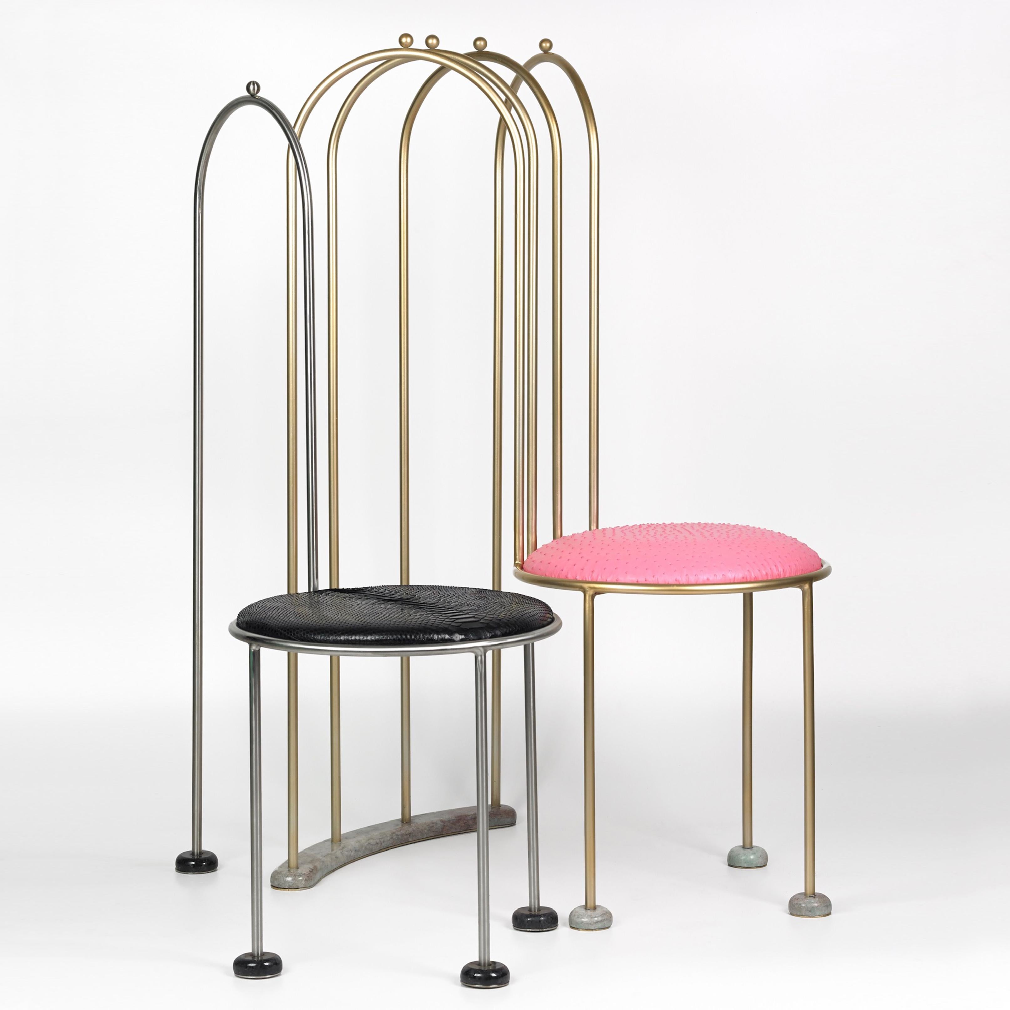 Contemporary Kiss the Architect ‘Dine on Me' 2016 Chair Modern Art Brass Leather Side Pink