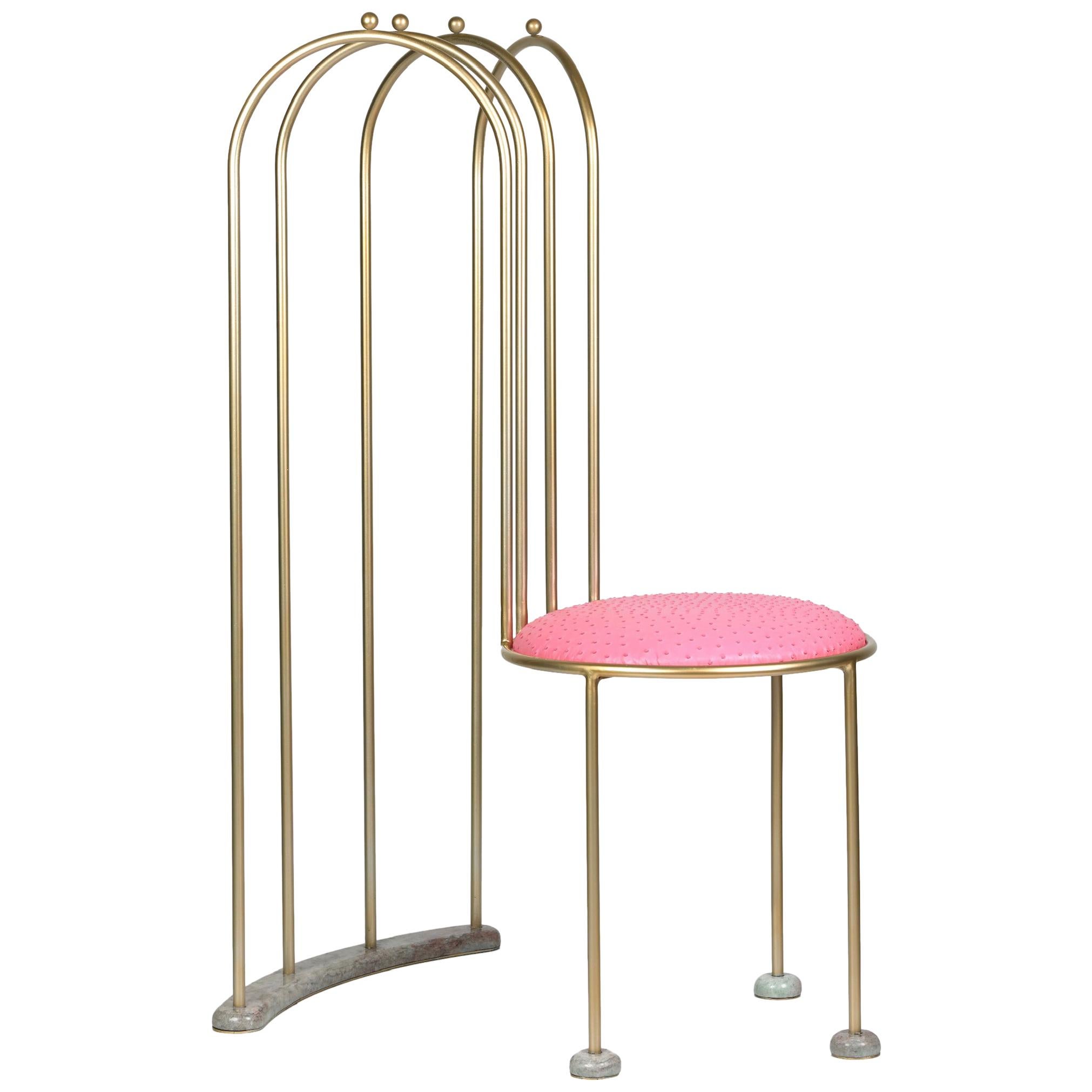 Kiss the Architect ‘Dine on Me' 2016 Chair Modern Art Brass Leather Side Pink