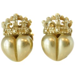 Kisselstein-Cord Heart Crown 18 Karat Gold Earrings Studs