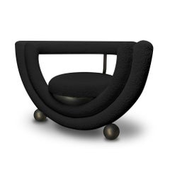 Kissing Armchair, Modern, Sculptural, Rounded, Bronze Metal Black Boucle Fabric