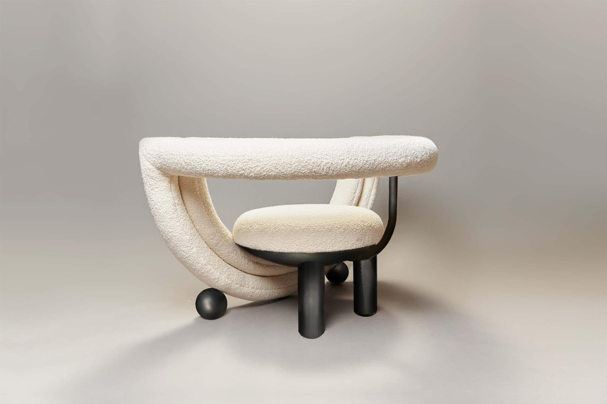 Kissing Armchair, Modern, Sculptural, Rounded, Bronze Metal Black Boucle Fabric For Sale 1