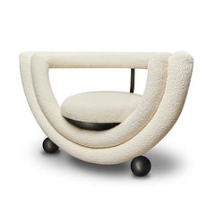 Sillón Beso, Moderno, Escultural, Redondeado, Metal Bronce, Tela Boucle Crema
