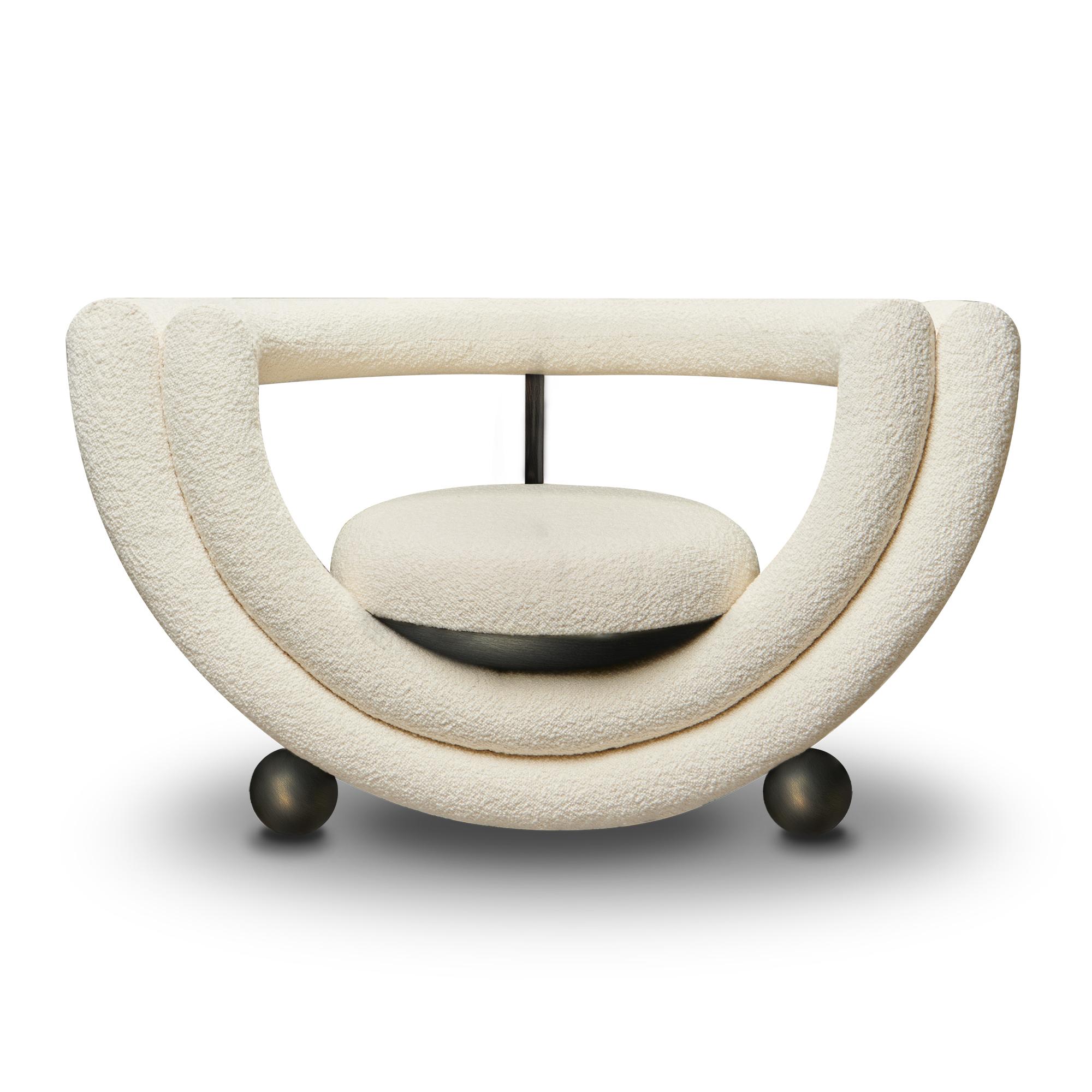 Kissing Armchair by Lara Bohinc in Bronze Metal and Cream Boucle Fabric For Sale