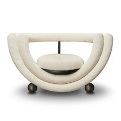 Kissing Armchair by Lara Bohinc in Bronze Metal and Cream Boucle Fabric in stock