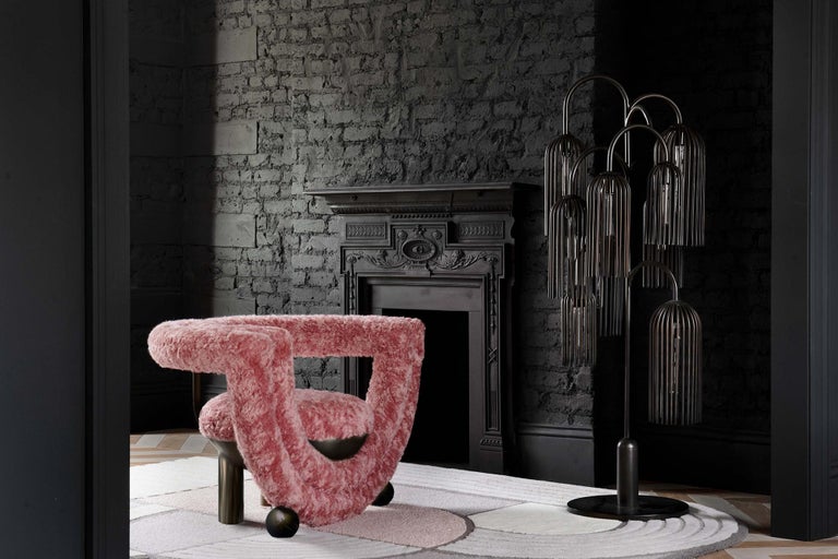 Kissing Armchair by Lara Bohinc in Bronze Metal and Furry Rose Fabric, in Stock For Sale 4