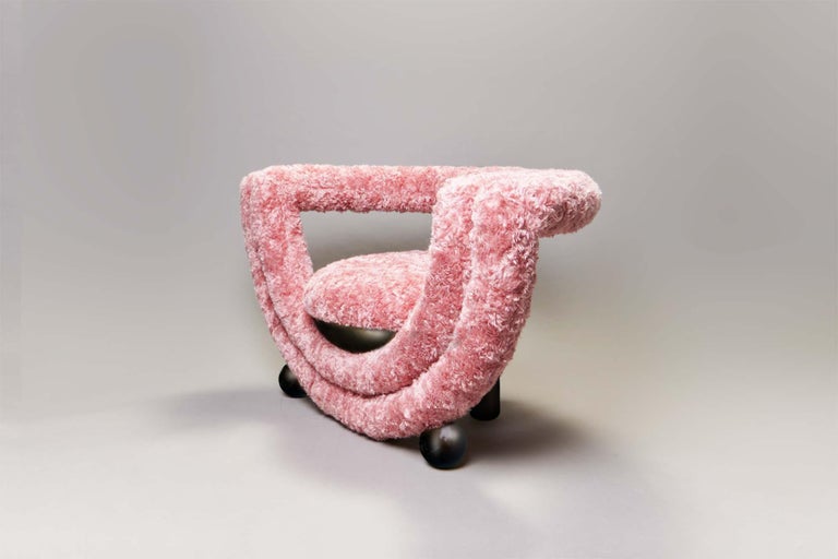 Modern Kissing Armchair by Lara Bohinc in Bronze Metal and Furry Rose Fabric, in Stock For Sale