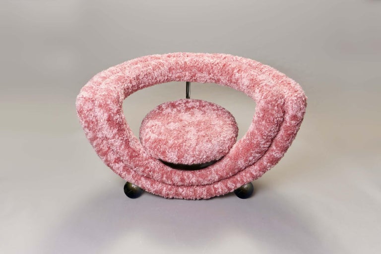 Kissing Armchair by Lara Bohinc in Bronze Metal and Furry Rose Fabric, in Stock For Sale 1