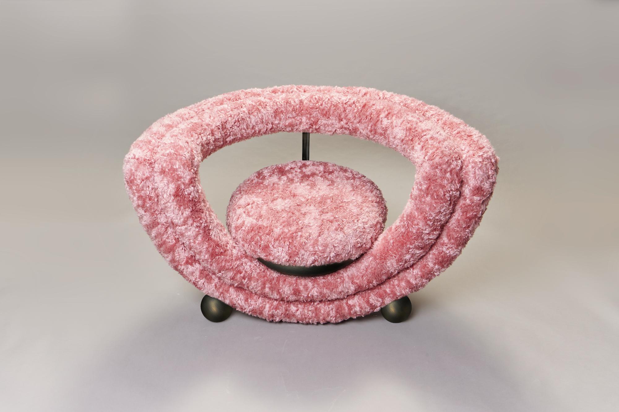 Portuguese Kissing Armchair by Lara Bohinc in Bronze Metal and Furry Rose Fabric For Sale