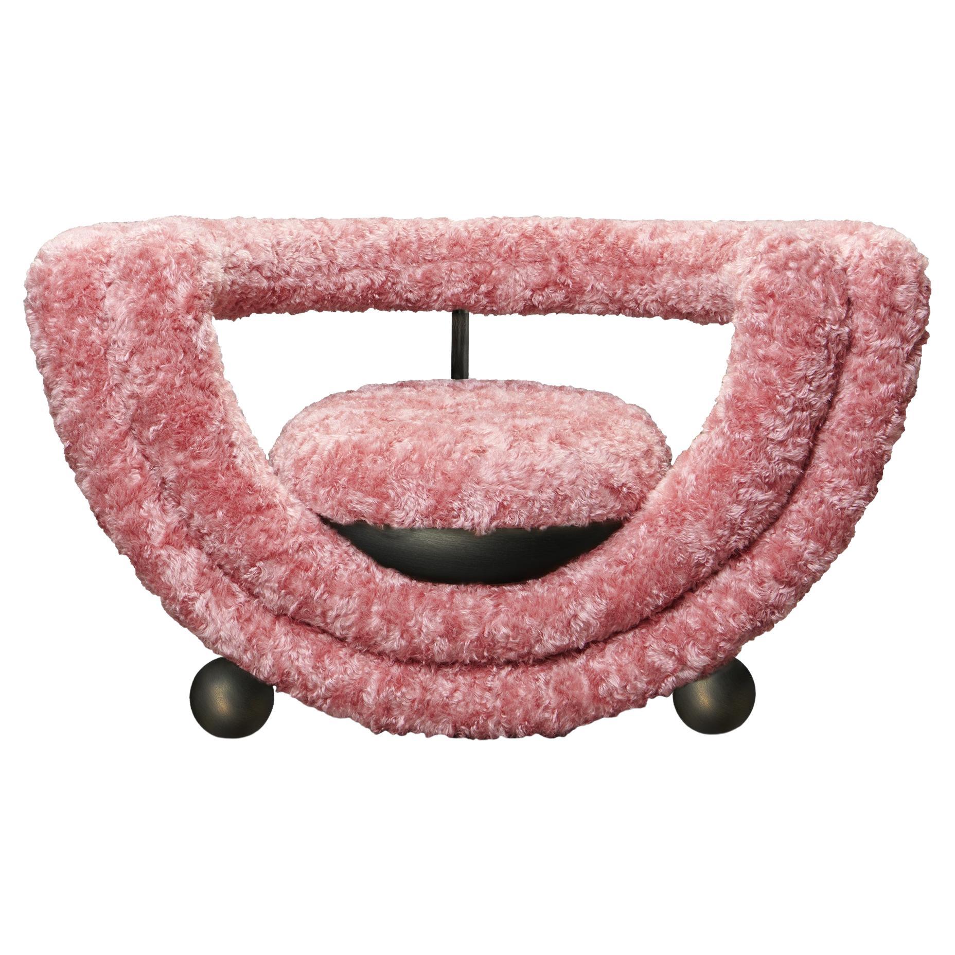 Kissing Armchair by Lara Bohinc in Bronze Metal and Furry Rose Fabric For Sale