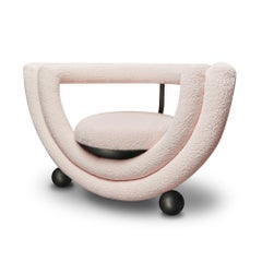 Kissing Armchair, Modern, Sculptural, Rounded, Bronze Metal Pink Boucle Fabric