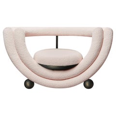 Kissing Armchair by Lara Bohinc in Bronze Metal and Pink Boucle Fabric